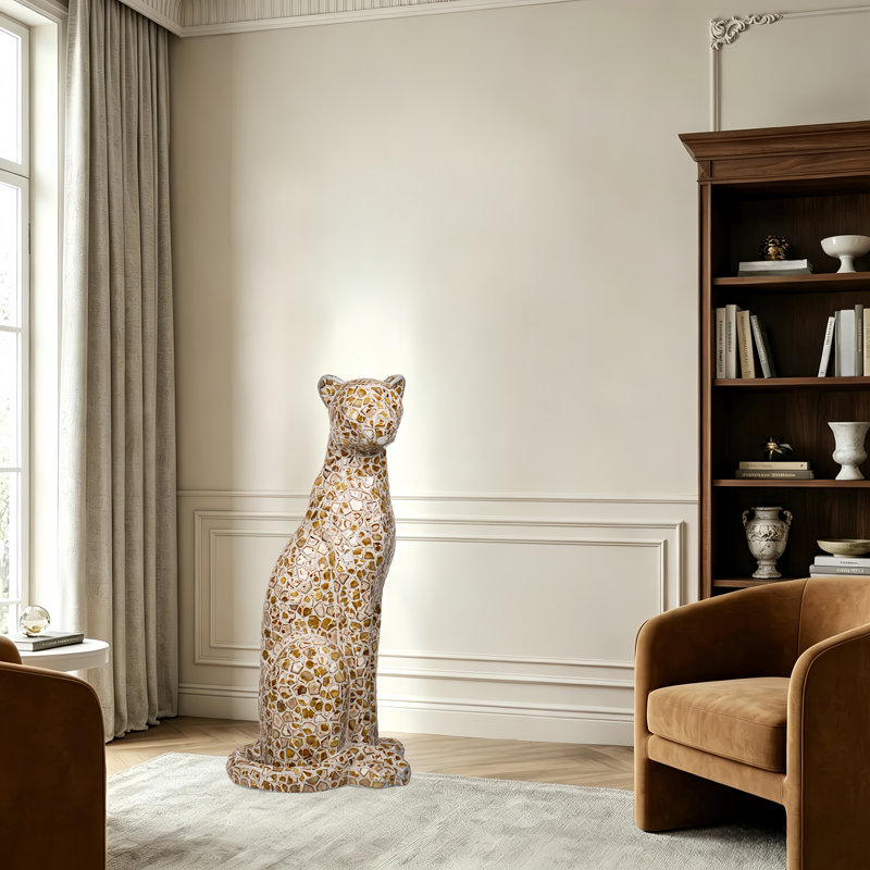 Art Panther Home Decor Statue With Ceramics Exterior , Beige