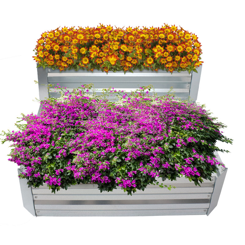 Riquel 2-Tier Galvanized Steel Outdoor Raised Garden Bed - Silver, Silver