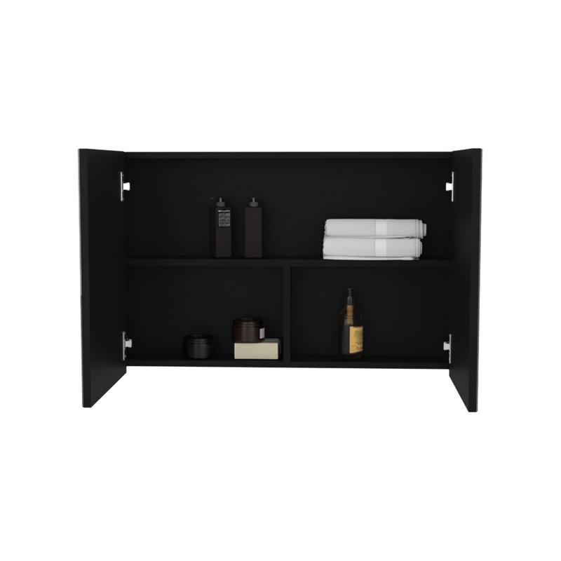 Armoire à miroir à double porte H 19,7 po x l 31,5 po à usage domestique - noir, trois tablettes intérieures avec rangement pour miroir de salle de bain et de cuisine