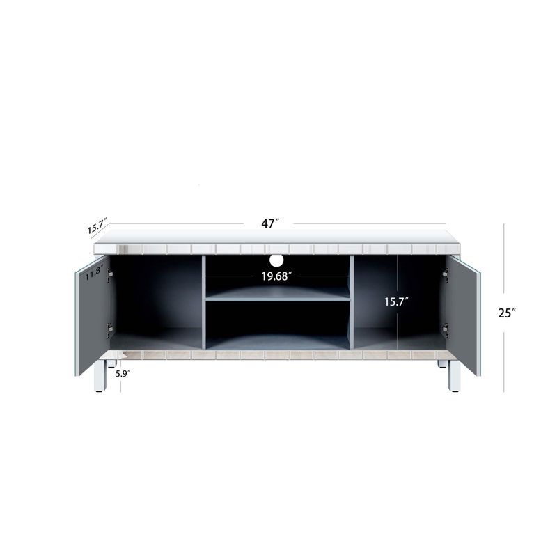 Console média 47 po avec portes en verre Diamond, 25.2"H x 47"L x 15.74"W