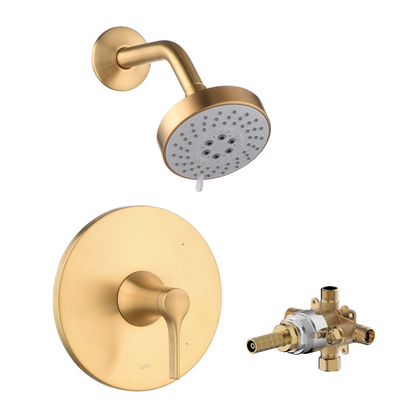 Nita Collection Shower Trim Only: 4" Round Shower Head, Single Handle Set & Rough-in Valve Included - Brushed Gold