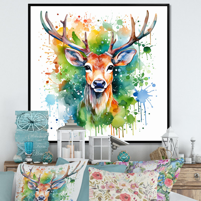 Art mural majestueux, cerf majestueux, Cadre flottant noir, 36" H x 36" W