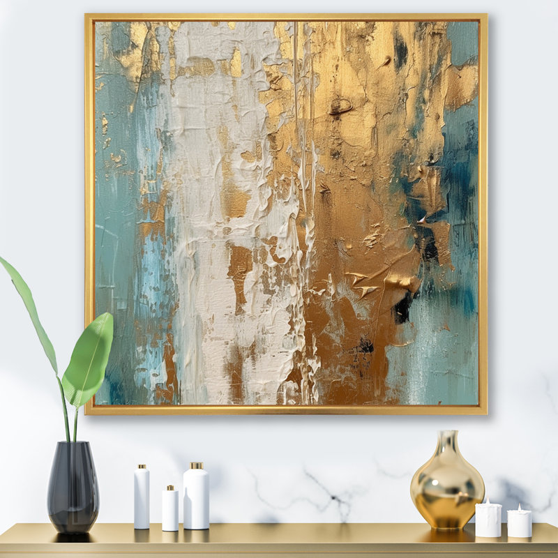 Art mural abstrait, décor moderne doré minimaliste - rêveries dorées VII, H 36 po x l 36 po x P 1,5 po, Cadre flottant doré