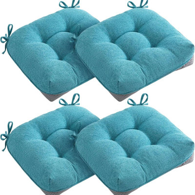 Dining Chair Cushions Set Of 4 Memory Foam 15.5 Inch Aqua Blue