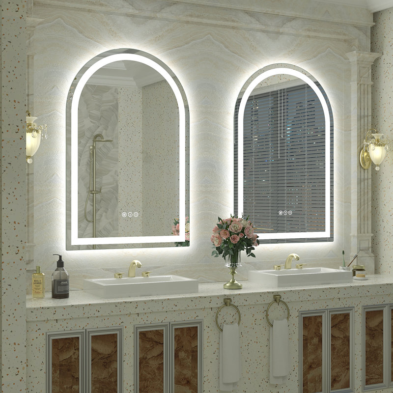 UL Certified LED Anti-Fog Tempered Glass Arch Bathroom/Vanity Mirror - Basics by Wayfair™, 36" x 24"