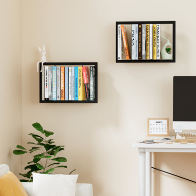 Floating Bookshelf, Wall-Mounted Rectangle Book Frame, Book Storage, Design for Bedroom or Living Room in Black