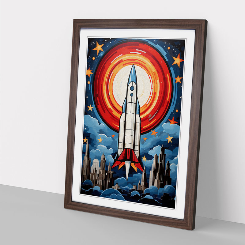 Rocket Expressionism - Single Picture Frame Print on Wood, Walnut , 34cm H x 25cm W x 2cm D