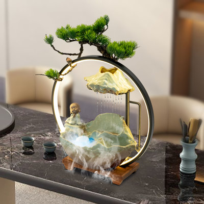 16.3x15.7" Desktop Water Fountain with LED Lights & Mist