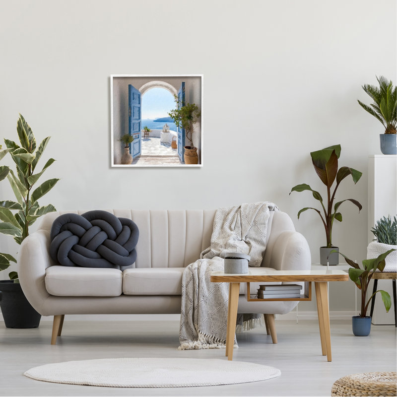 Art de la giclée encadrée blanche avec décor de porte grecque bleue par LSR Design Studio, Giclée encadrée blanc bord de mer
