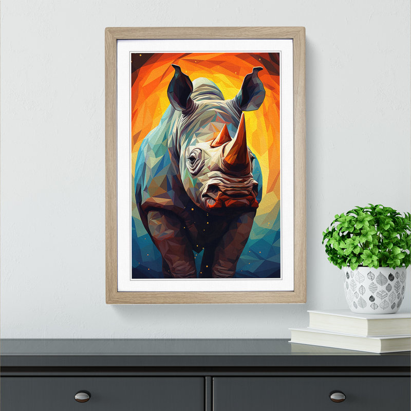 Rhino Geometric Art - Framed Print, Oak Framed, 46cm H x 34cm W x 2cm D