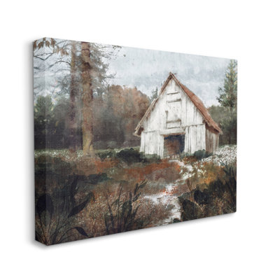 Aw-125-Canvas " Quiet Woodland Cabin Landscape " by Nina Blue Painting Print