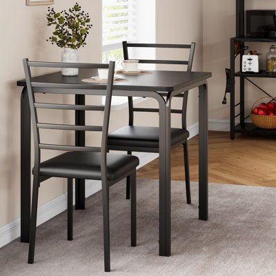 3-Piece Kitchen Table Set for 2, Modern Square Dining Room Table with 2 Chairs, Space-Saving Metal Frame Dinette Set for Small Space, Apartment