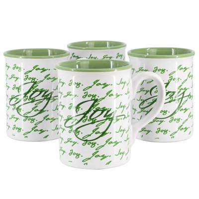 Trinx Inspirational Words Joy 4 Piece 16 Ounce Stoneware Mug Set in Green