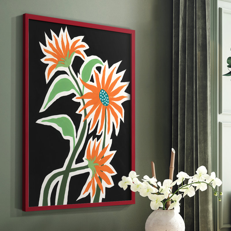 Pop Flowers III, reproduction encadrée - bois massif, Rouge, H 10 po x l 8 po