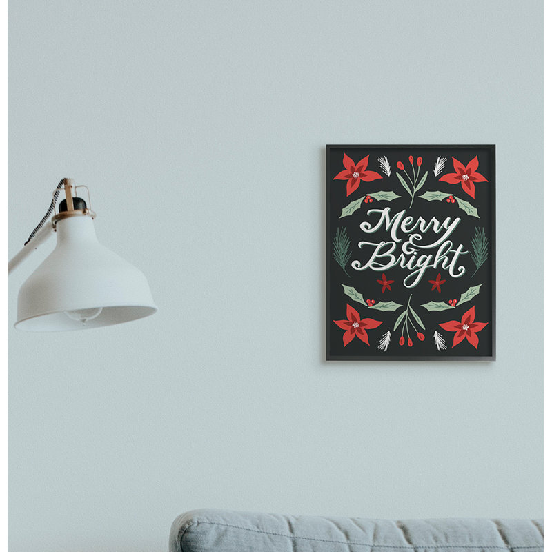 «Merry and Bright Festive Christmas Text Poinsettia» par Amanda Houston - impression d'art graphique