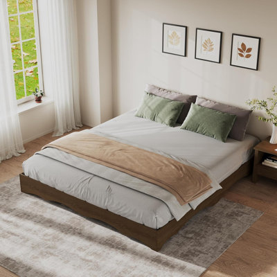 Wave Design Wood Platform Bed – Low Profile Without Headboard, Noise-Free, No Box Spring Needed