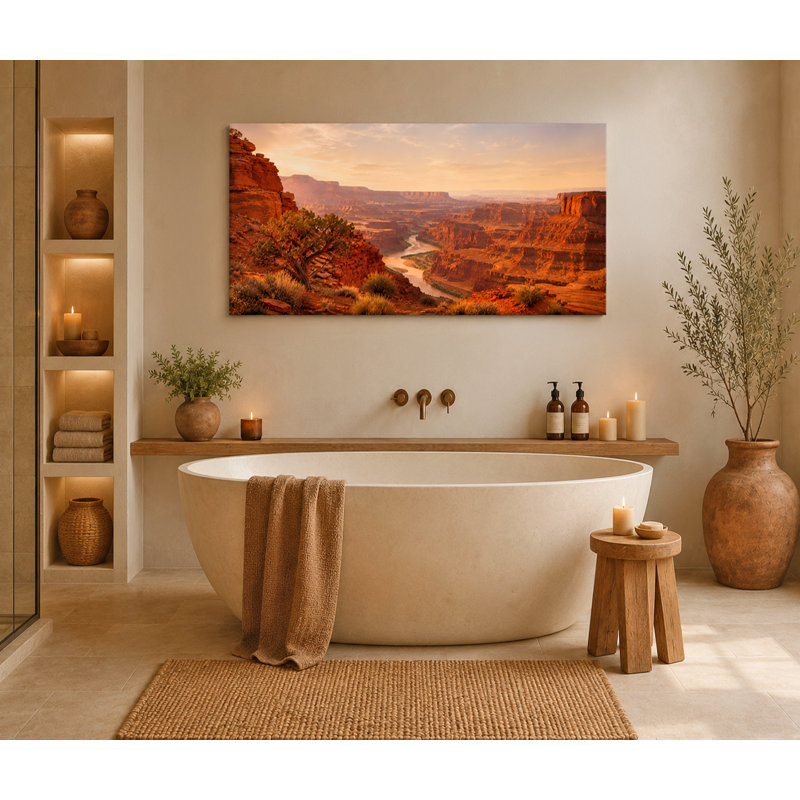 Desert River Vista - Southwestern Canyon Landscape on Wrapped Canvas Wall Art, 27.5"H x 55"W x 1.5"D