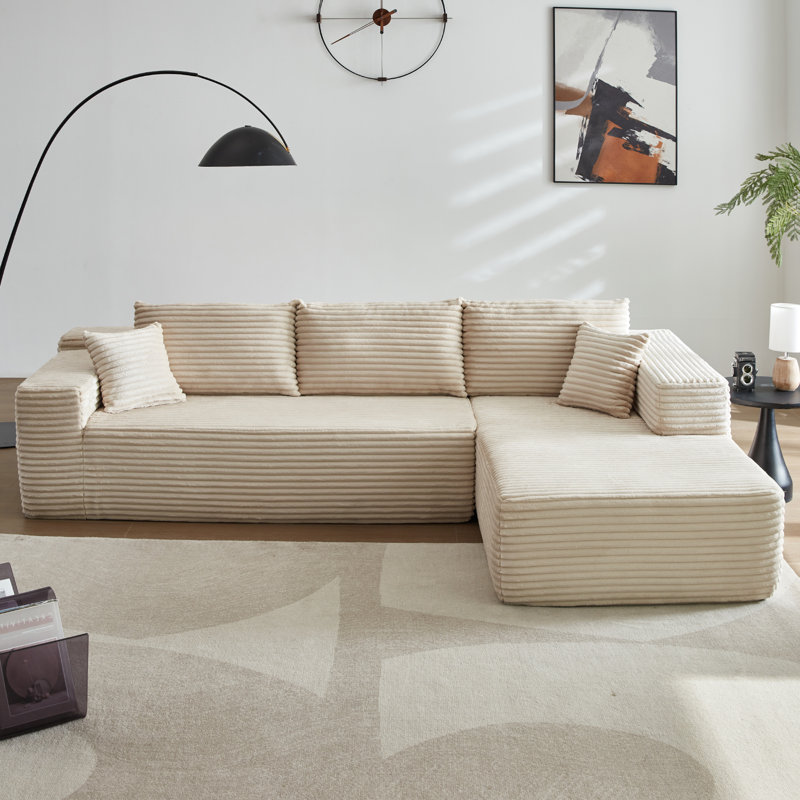 Canapé modulaire 2 pièces Rita, 100 % polyester beige, Orienté à droite