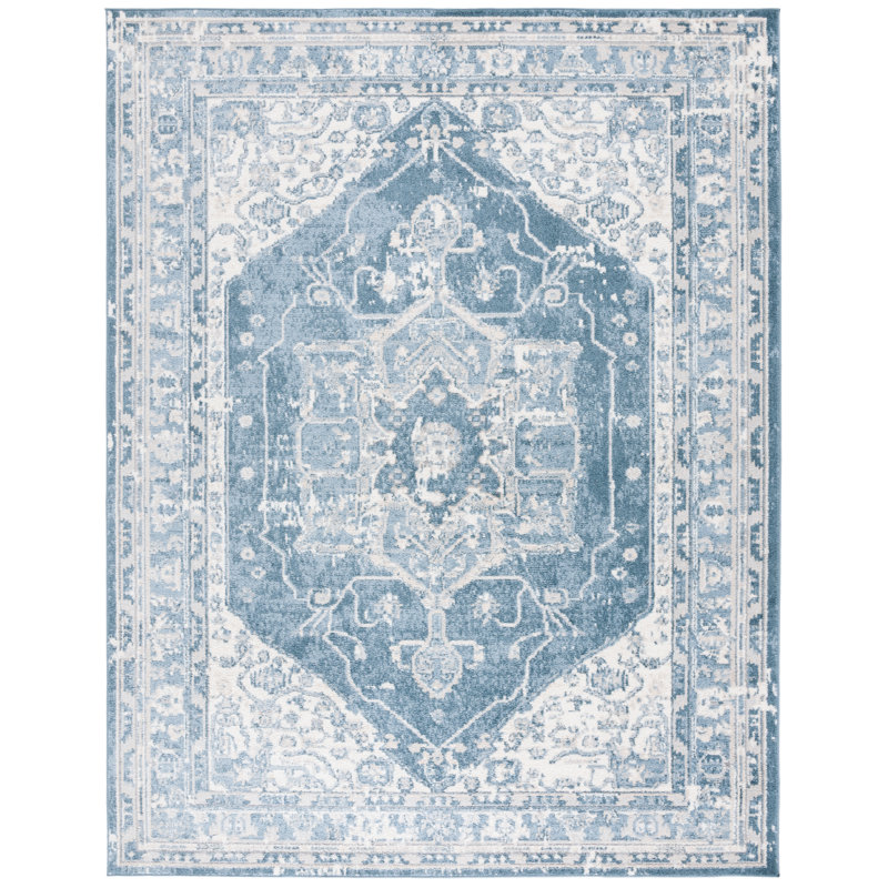 Lowrey Ivory Gray/Blue Rug, Rectangle 8' x 10'