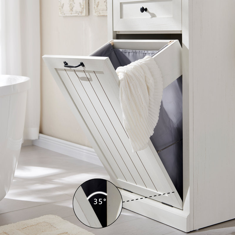 Armoire pour panier à linge inclinable avec tiroir Ahart, Blanc, H 35,8 po x l 21,4 po x P 13 po