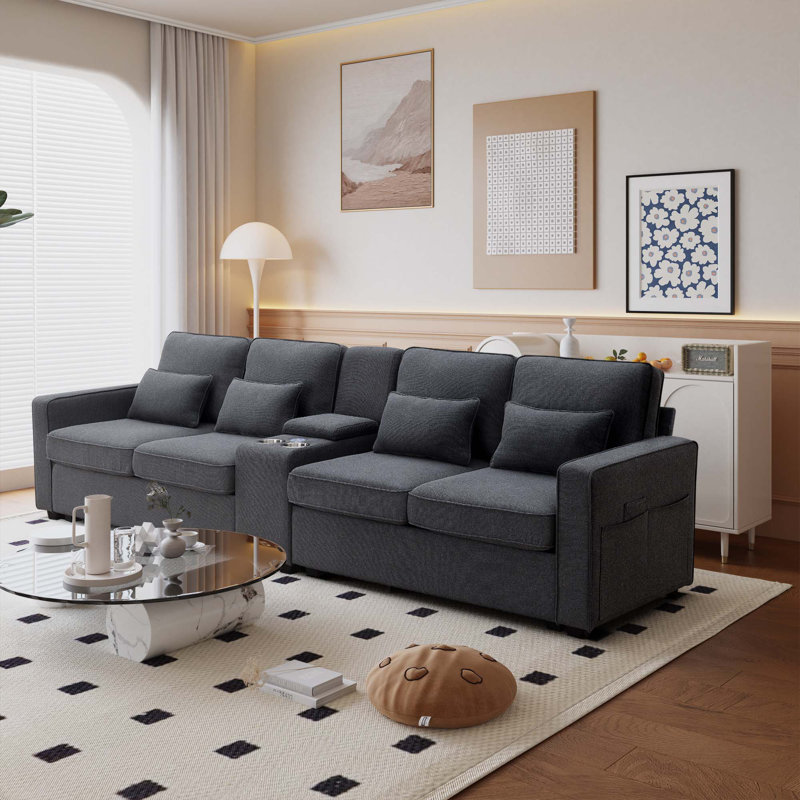 Gokdeniz Upholstered 114.2'' Sofa, Dark Gray 100% Polyester