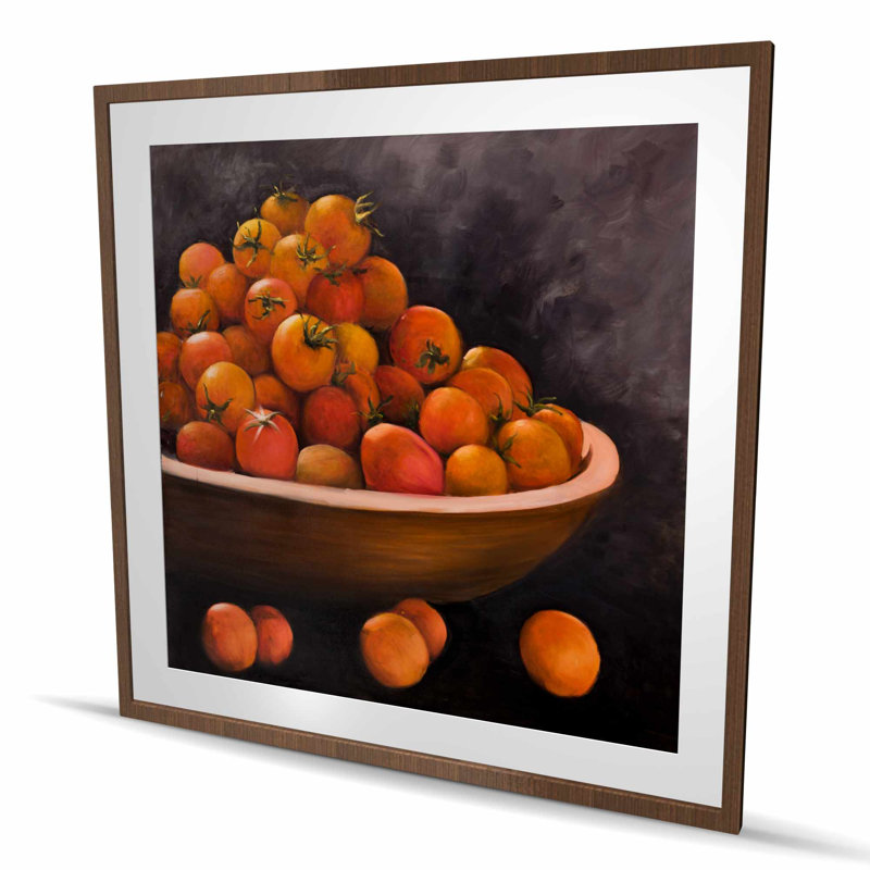 Bol de tomates cerise - reproduction encadrée matte pour la décoration intérieure, Brun