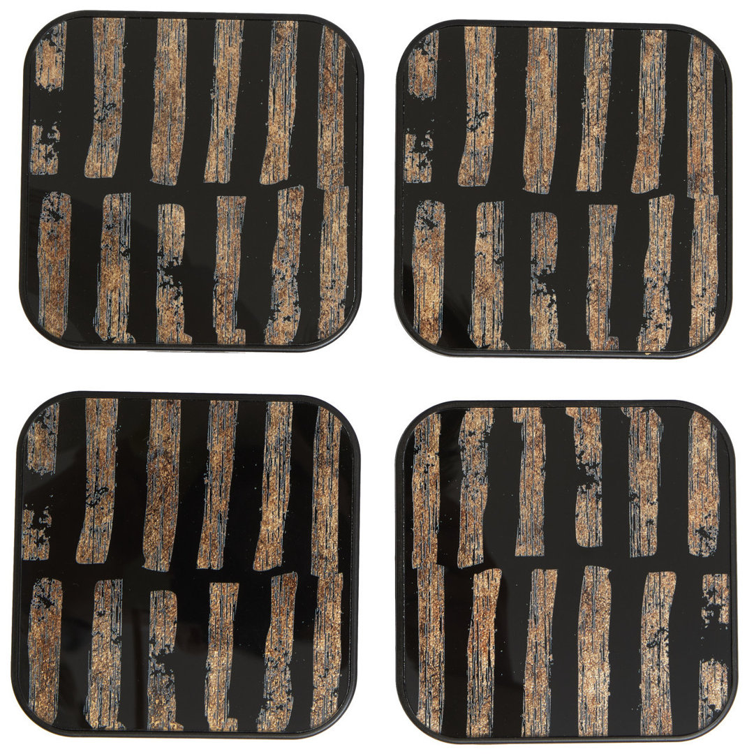 Culley Glass Square 4 Piece Coaster Set With Holder