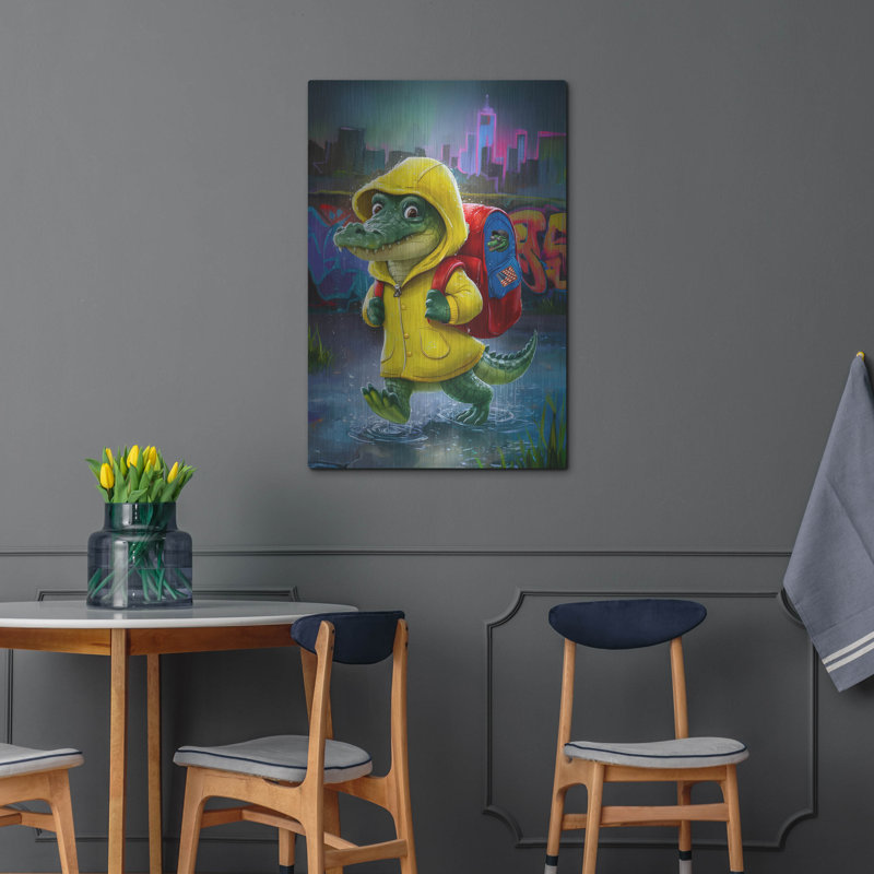 «Baby Croc Going To School» par Andreas Magnusson, art mural en métal, H 36 po x l 24 po