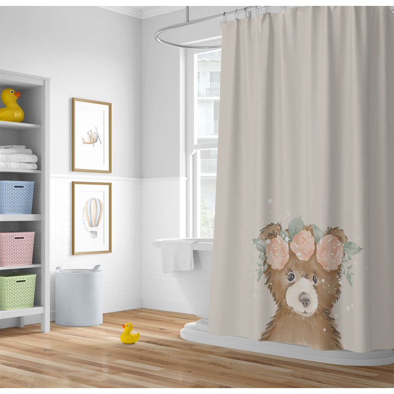 Bearly Ultra-Thin Lightweight Shower Curtain, Brown/Pink/Ivory