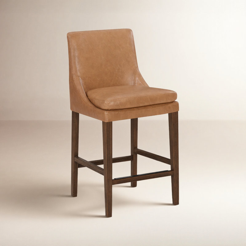 Niara Leather Counter & Bar Stool, Counter Stool (26” Seat Height), Copley Slate Faux Leather