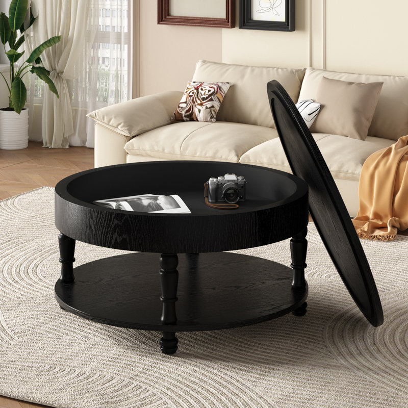 Table basse avec rangement double pour le salon (table incluse seulement), Noir