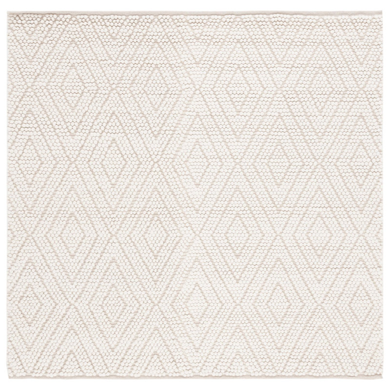 Tapis de couleur unie en laine tissé à la main en ivoire, Carré 6 pi
