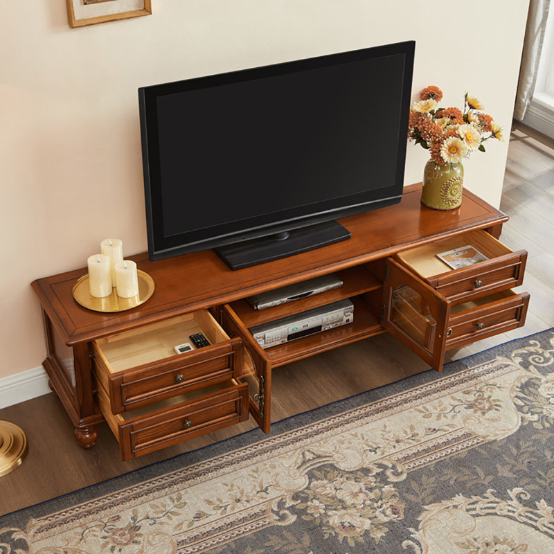 Meuble télé simple en bois massif de style américain, H 19,7 po x L 70,9 po x l 15,7 po, Bois brun foncé