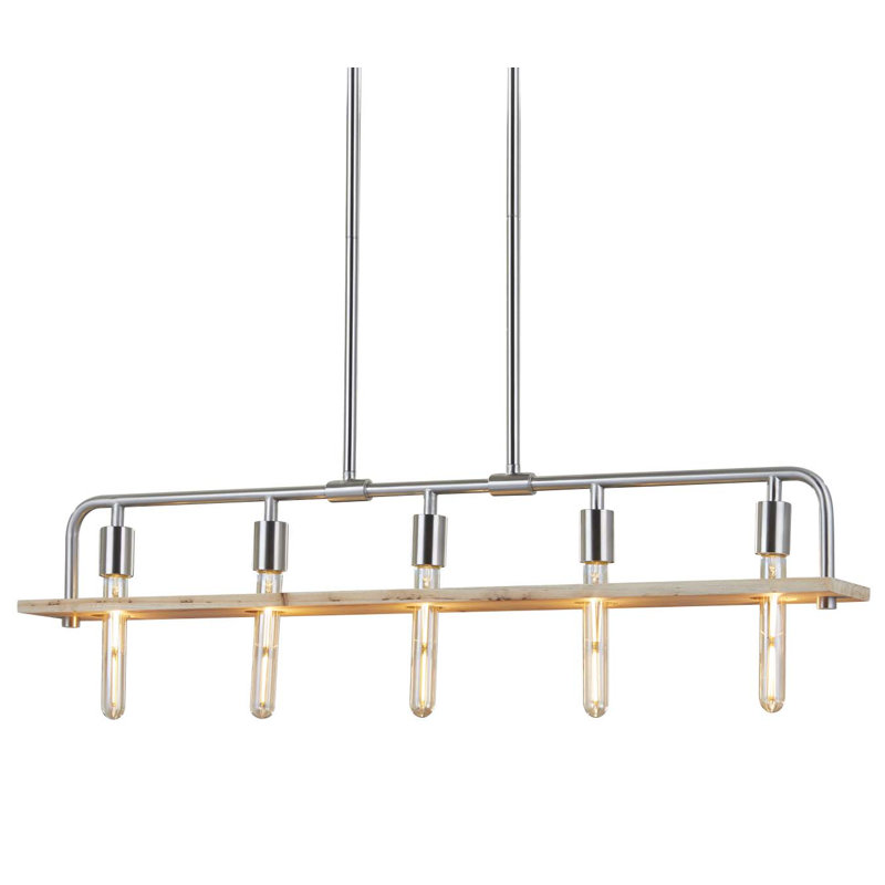 Luminaire suspendu linéaire à 5 lumières pour îlot de cuisine Appolinaire, Nickel brossé