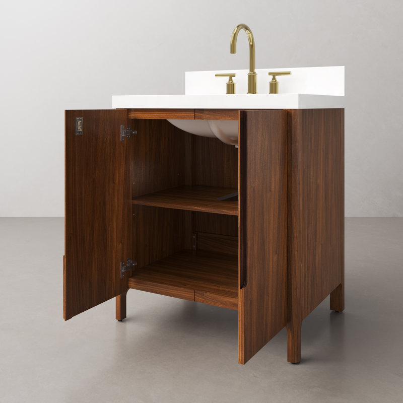 Sequoia 30 In. Single Sink Whitebrook Engineered Marble Countertop Bath Vanity With Faucet, Noir Juglans, Gold