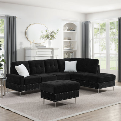 Canapé modulaire en L en chenille 4 places avec méridienne