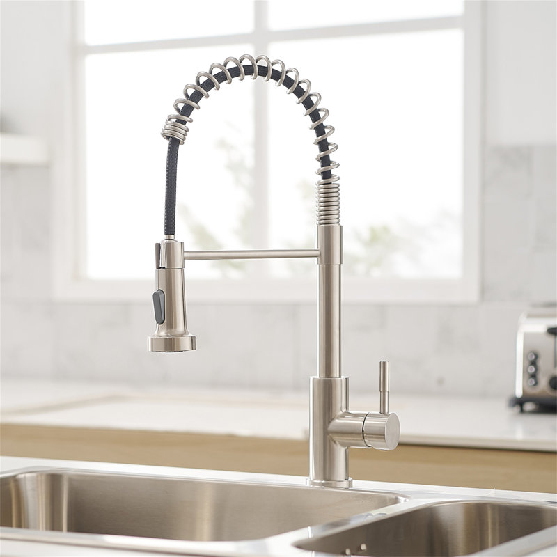 Robinet de cuisine avec douchette extractible, robinet d'évier de cuisine à poignée simple, Nickel brossé