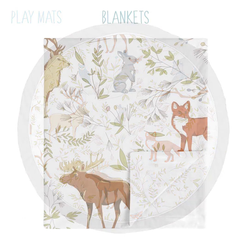 Blue and White Woodland Animal Cotton Sheer Window Panels