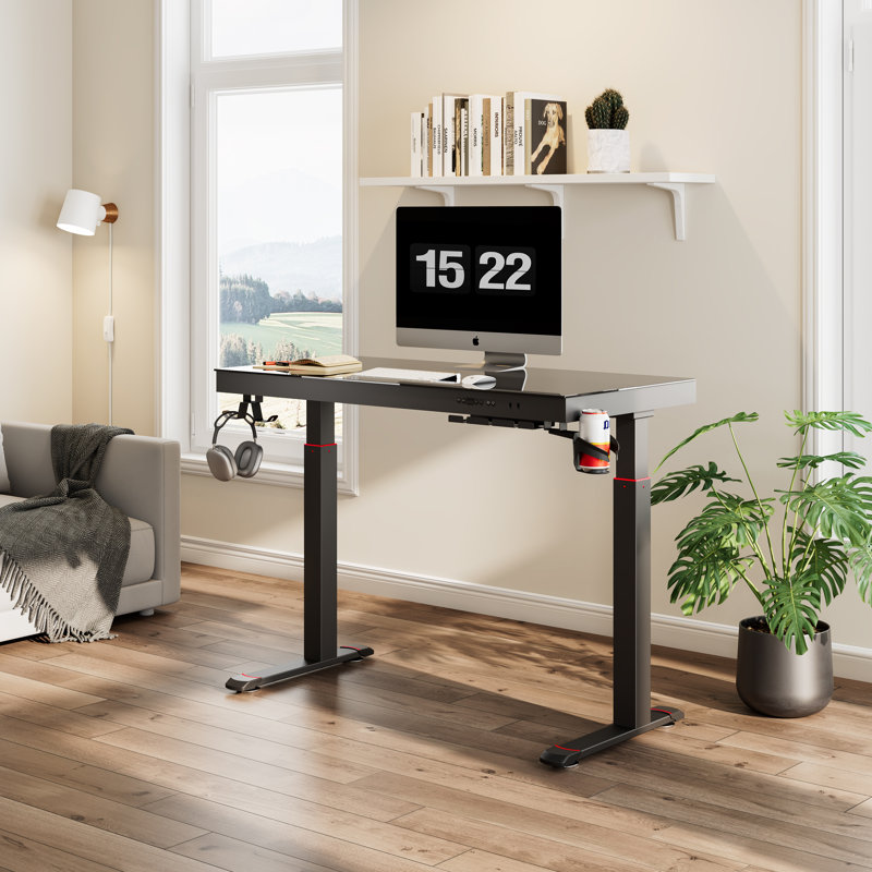 Adjustable Glass Top Metal Base Standing Desk