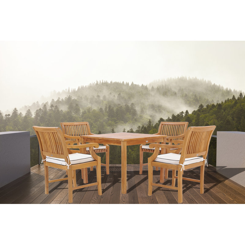 Ensemble bistro 5 pièces en bois de teck avec table carrée 35 po et 4 chaises Florence