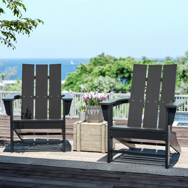 2 Pack Gray Foldable HDPE Patio Adirondack Outdoor Chairs, Gray