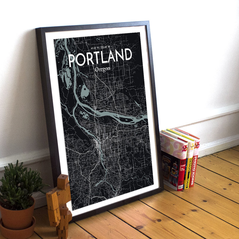 « portland city map », reproduction d’impression sur affiche en minuit, H 36 po x l 24 po x P 0,05 po