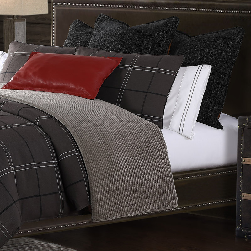 Heath Graphite Plaid Woven Cotton Heathd Modern Classic Comforter Set, King Comforter + 2 Shams