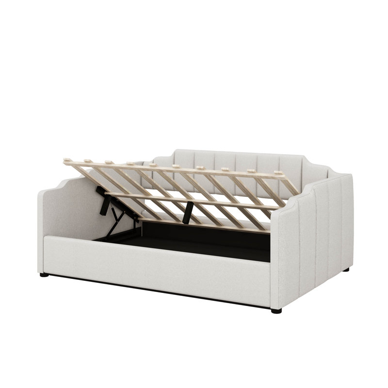 Lit de jour double rembourré avec rangement inférieur, Beige