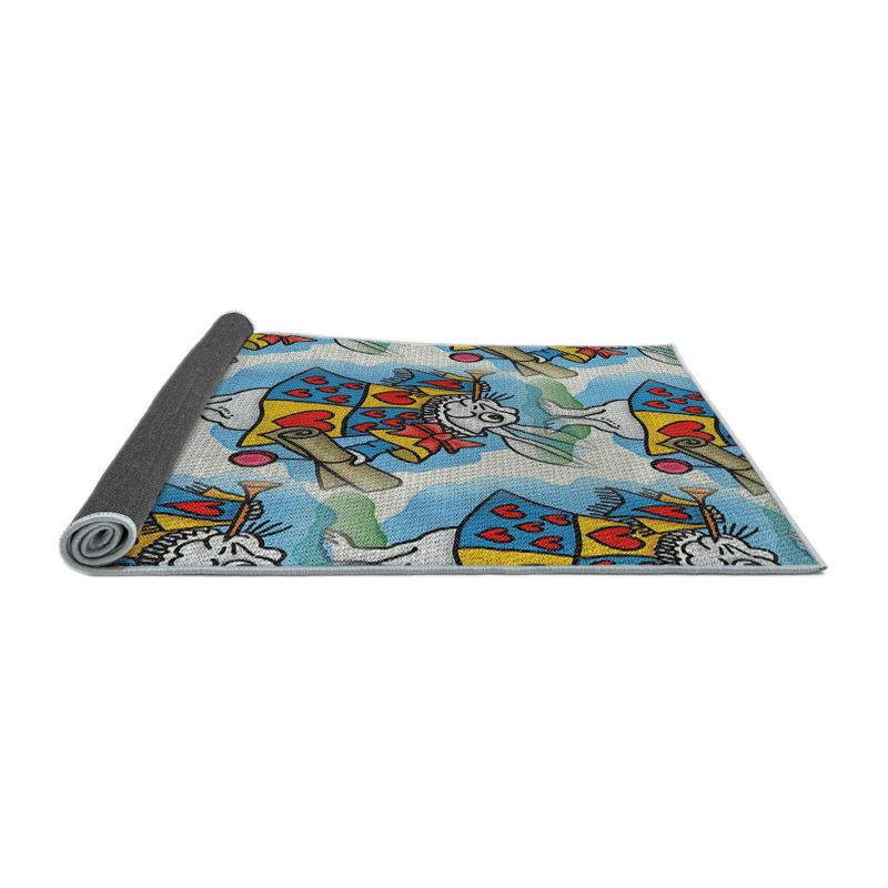 Tapis bleu/rouge à motifs, Rond 6 pi