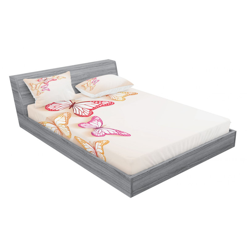 Queen White Microfiber Butterfly Print Bedding Set