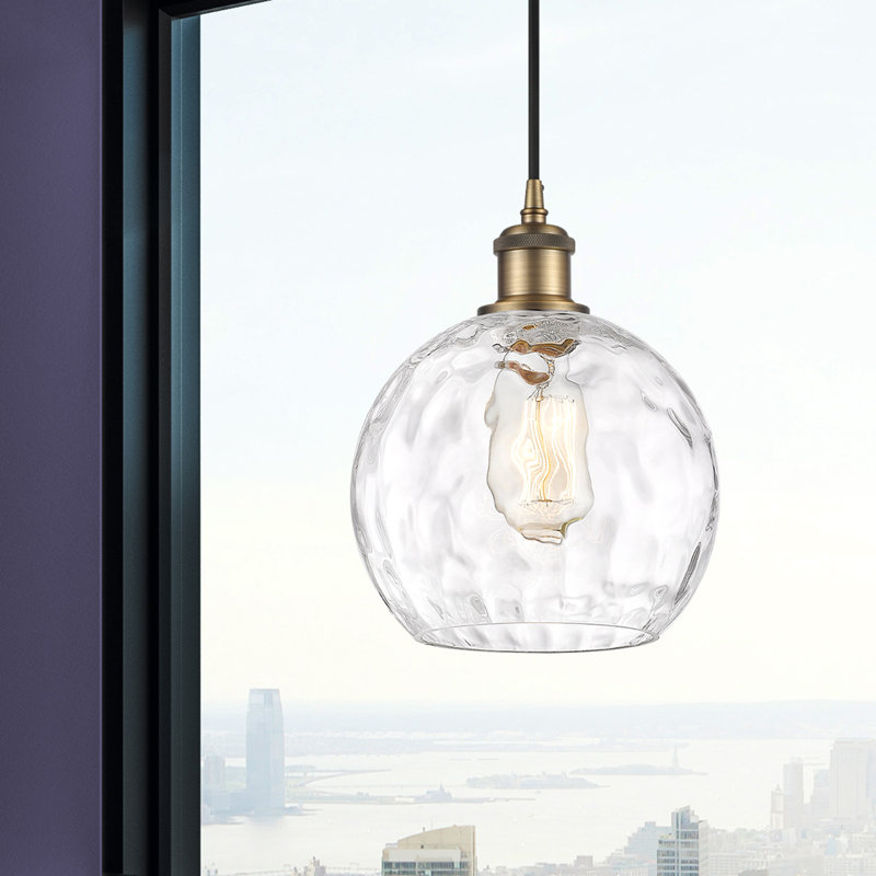 Luminaire suspendu sphère 1 lumière Roxane, Ampoule non incluse, H 10 po x l 8 po x P 8 po, Laiton brossé