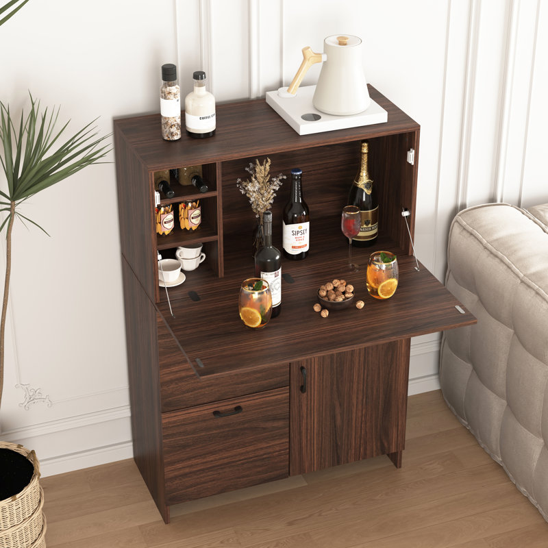 Desk Cabinet, With Storage Drawer & Shelves, Fold-up Desktop, Ideal For Home, Office, Dormitory, Small Spaces
