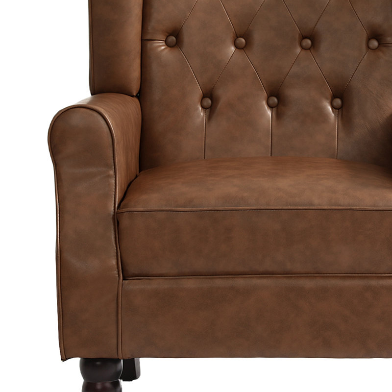 74 Cm Wide Tufted Armchair, Brown Faux Leather