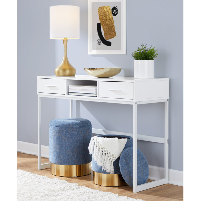 Callum Nesting Ottoman Set with Gold Metal Base, Light Blue